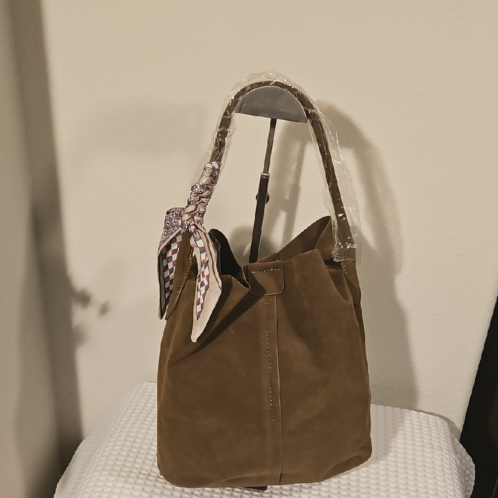 Olive Suede Bucket Bag